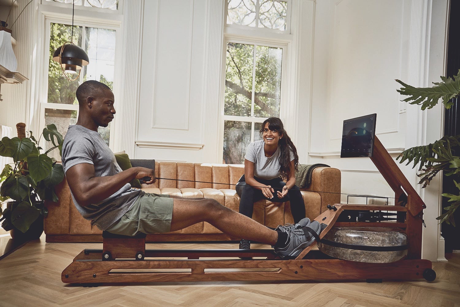woman watching man row