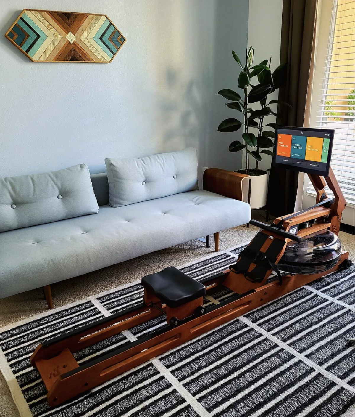 empty rower by couch